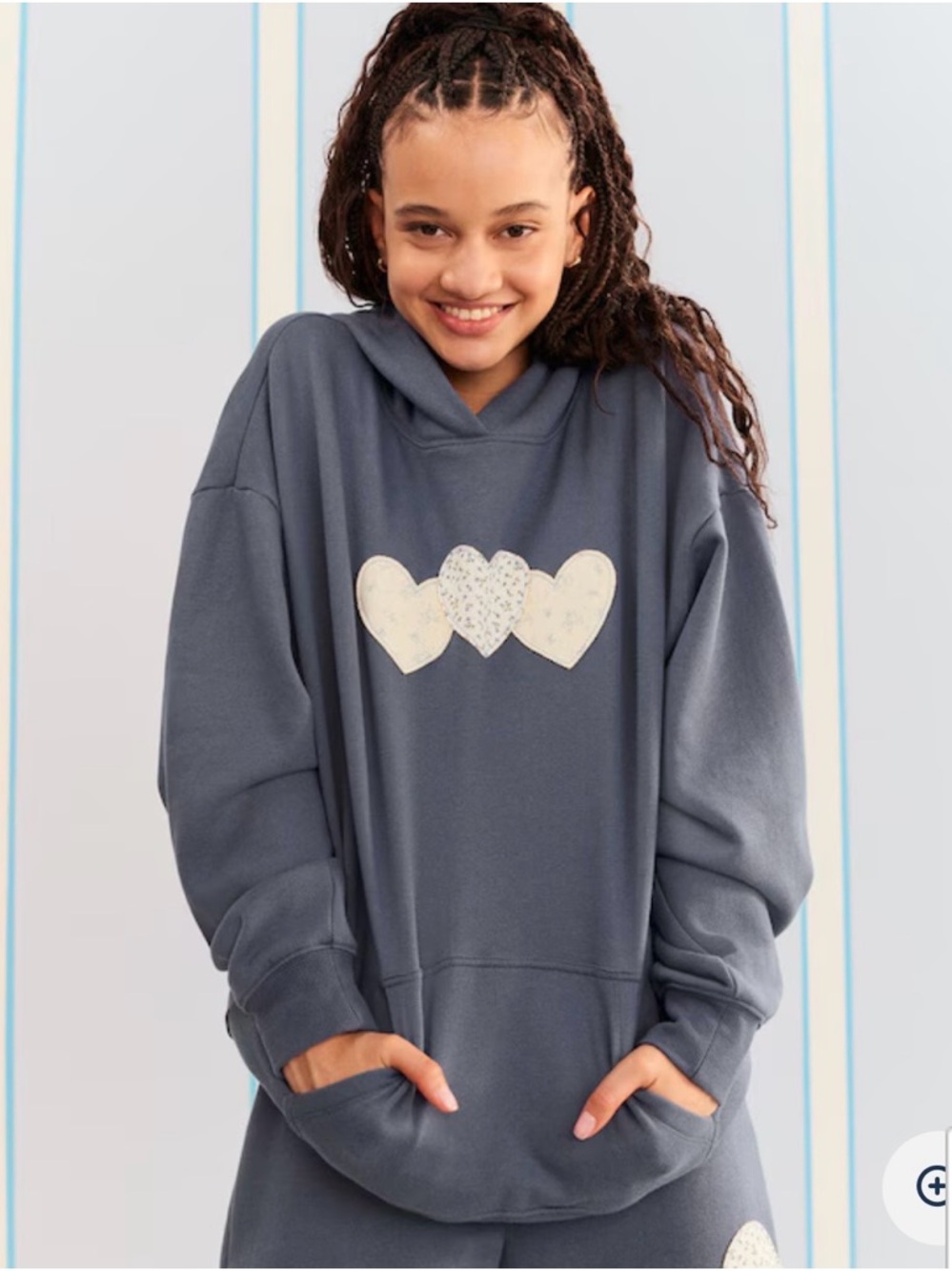 NWT Aeropostale Blue Demetra Heart Patch Pullover Hoodie Size Medium